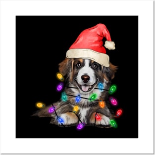 Funny Bernese Mountain Christmas Santa Hat Animals Xmas Light Posters and Art